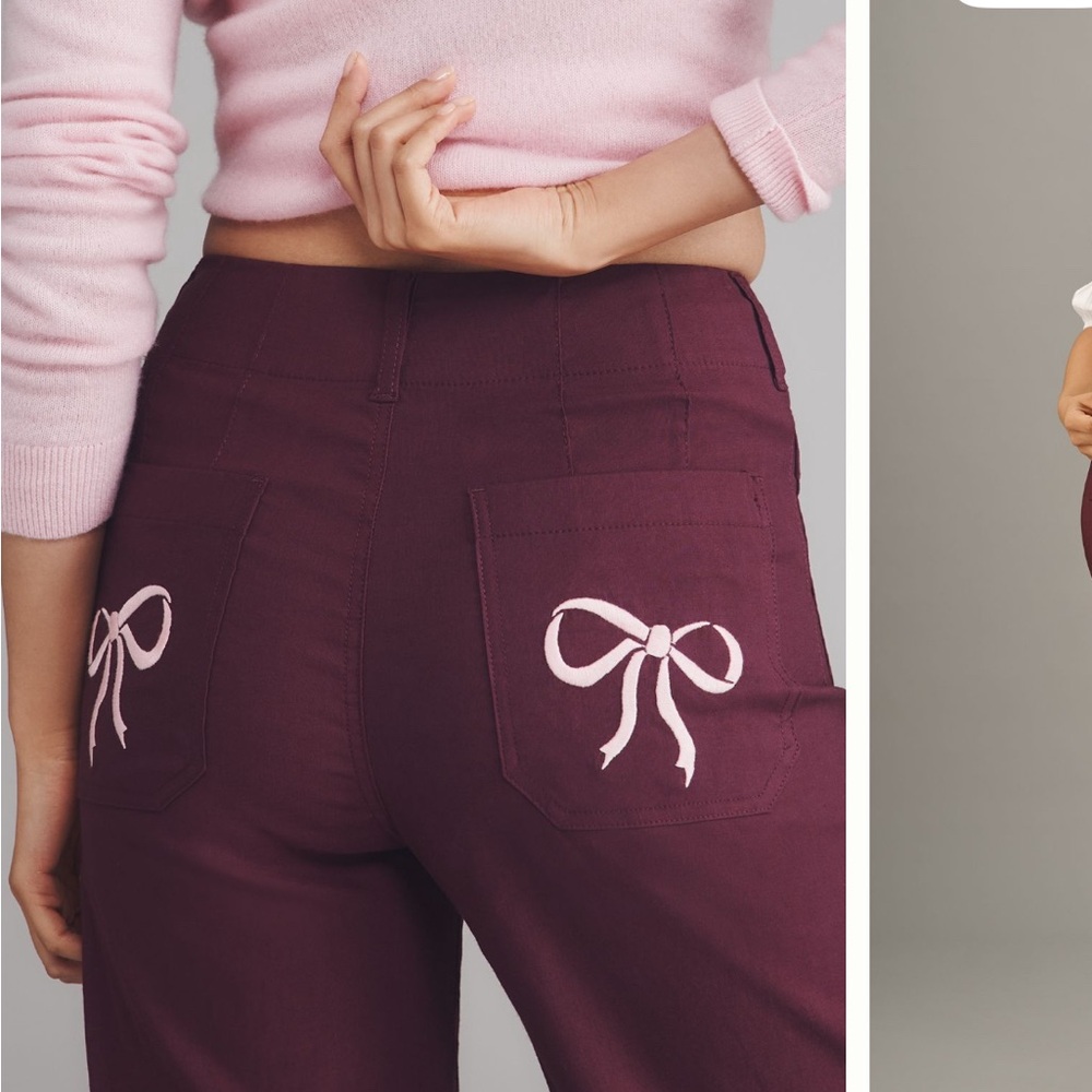 Anthropologie Colette Bow Pocket Crop wide leg pants by Maeve Dried Plum
